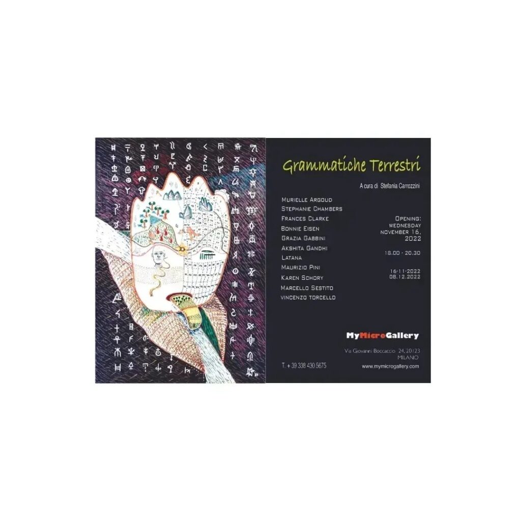 Invitation to Grammatiche Terrestri, curated by Stefania Carrozzini, MyMicroGallery, Milan, 16 November – 8 December 2022