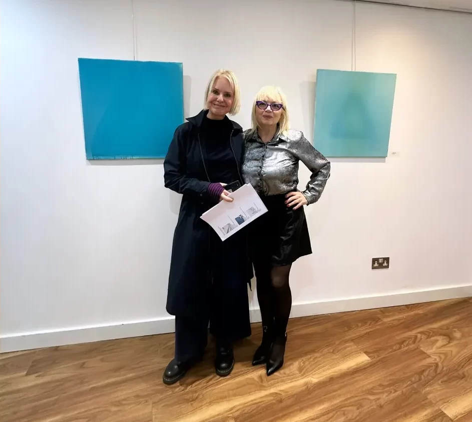 Frances Clarke with Stefania Carrozzini between Central Spiritual Sun No. 1 and No. 2 at the opening of The Healing Gaze
